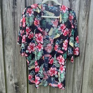 Open front Hawaiian semi-sheer top